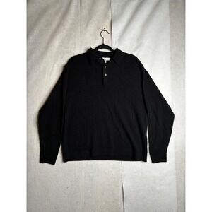 Joseph & Feiss Mens Black Merino Wool Blend Ribbed Long Sleeve Polo Sweater L
